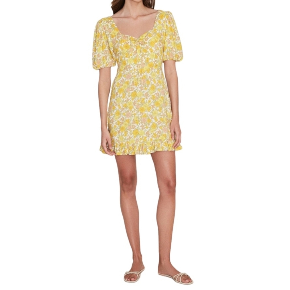 Faithfull The Brand Agathe Puff Sleeve Floral Printed Short‎ Milk Maid Dress